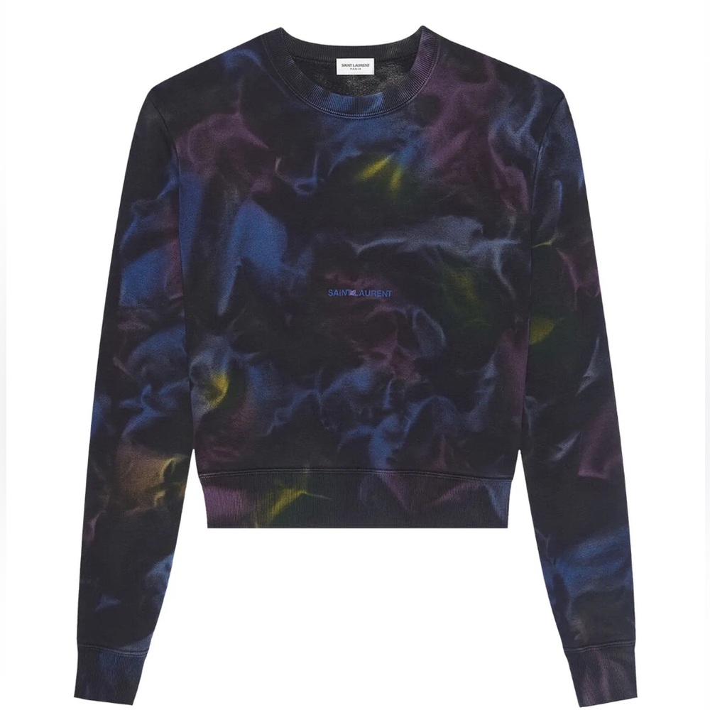 Saint Laurent Women’s Tie Dye Crop Sweatshirt 'Multicolor' Black Logo-print Wave